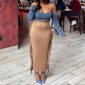 Denim off shoulder crop top